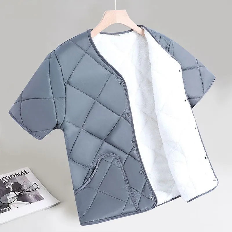 Men's Thickened down Cotton Vest Half Sleeve Winter Warm Student Fashion Casual Loose Fit Single Button Closure  Color