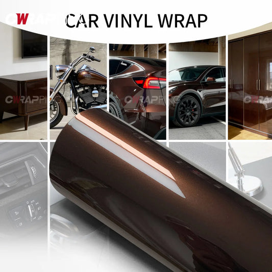 PET Car Sticker Vinyl for Motorcycle Waterproof Car Wrapping Film Shiny Cocoa Brown Glossy Self-adhesive Decals Graphics Wrap