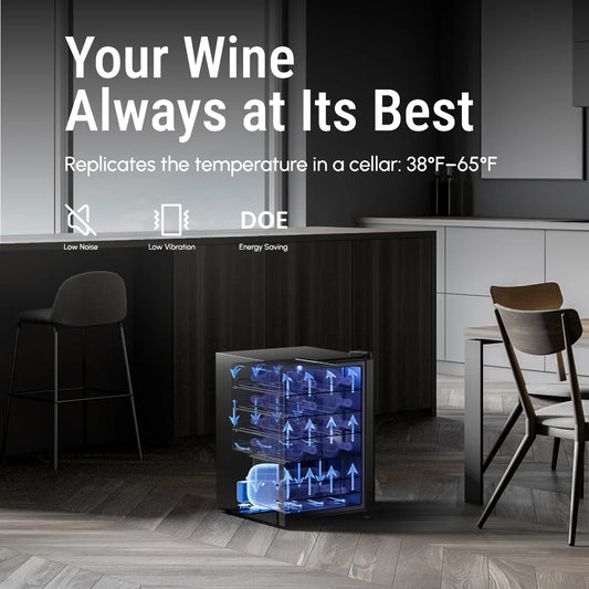 20 Bottles Single Zone Wine Cooler Direct Cooling Under Counter Built-in Wine Fridge 3-18℃ Electronic Touch Control ℃/℉ Convertible Blue LED Light Wine Refrigerator Cabinet for Home Kitchen Bar