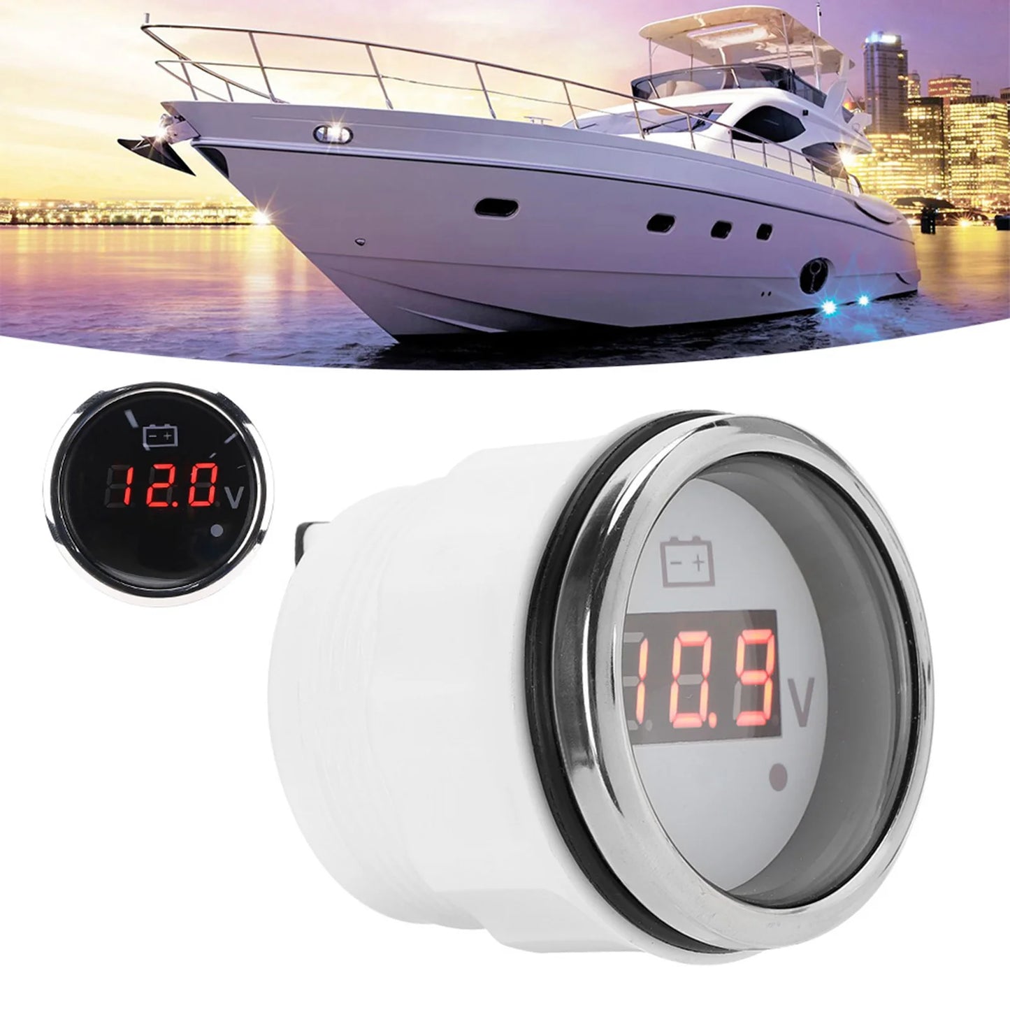 2in Battery Voltage Gauge LED Digital Display IP67 Waterproof Smart Alarm  for Boat Auto Voltage Gauge LED Voltmeter