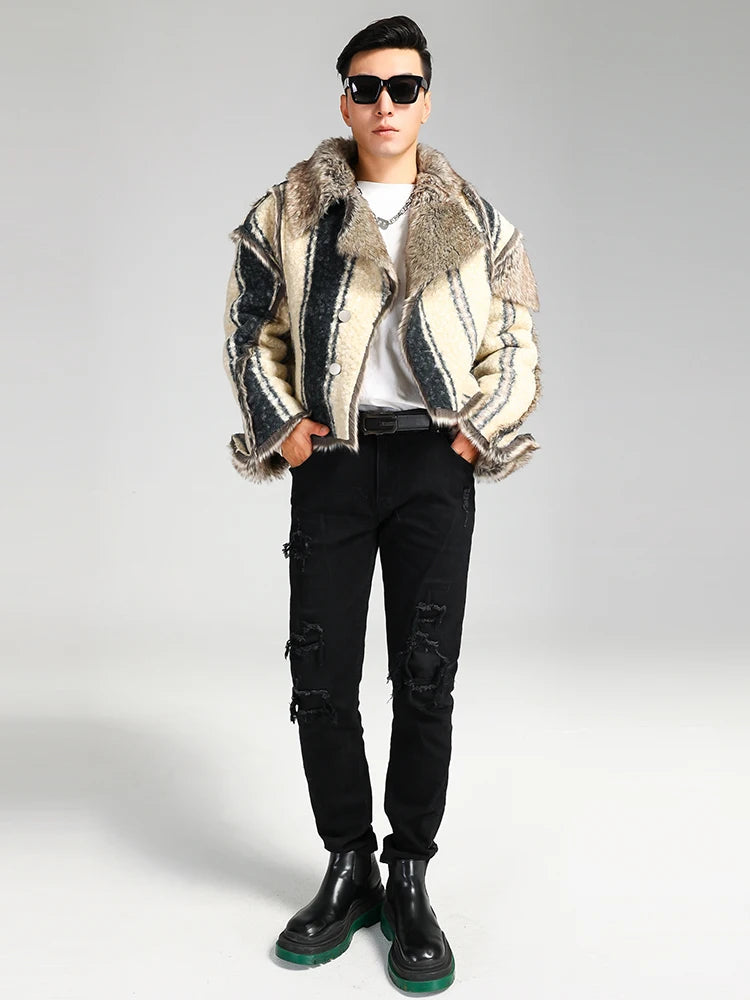 Nerazzurri Winter Short Oversized Thickened Warm Colorful Fluffy Faux Sheepskin Fur Jacket Men Luxury Designer Clothes 2023