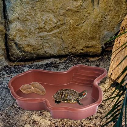 Turtles Bathing Pool Water Bowl with Slip Proof 35x28.50cm Friendly Habitat with Steps for Reptiles Resting and Soaking