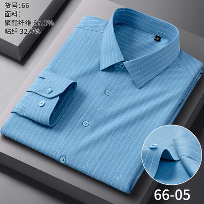 High Quality Men's Long Sleeve Business Casual Plaid Workwear Shirts Anti-Wrinkle Fashion Stripe Office Regular Slim Fit Blouses