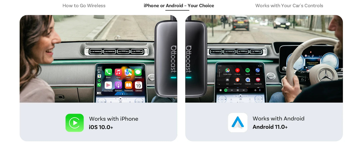 OTTOCAST Play2Video Ultra Wireless CarPlay AI BoxVideo Streaming forCar YouTube Netflix IPTV Plug&Play for Factory Wired CarPlay