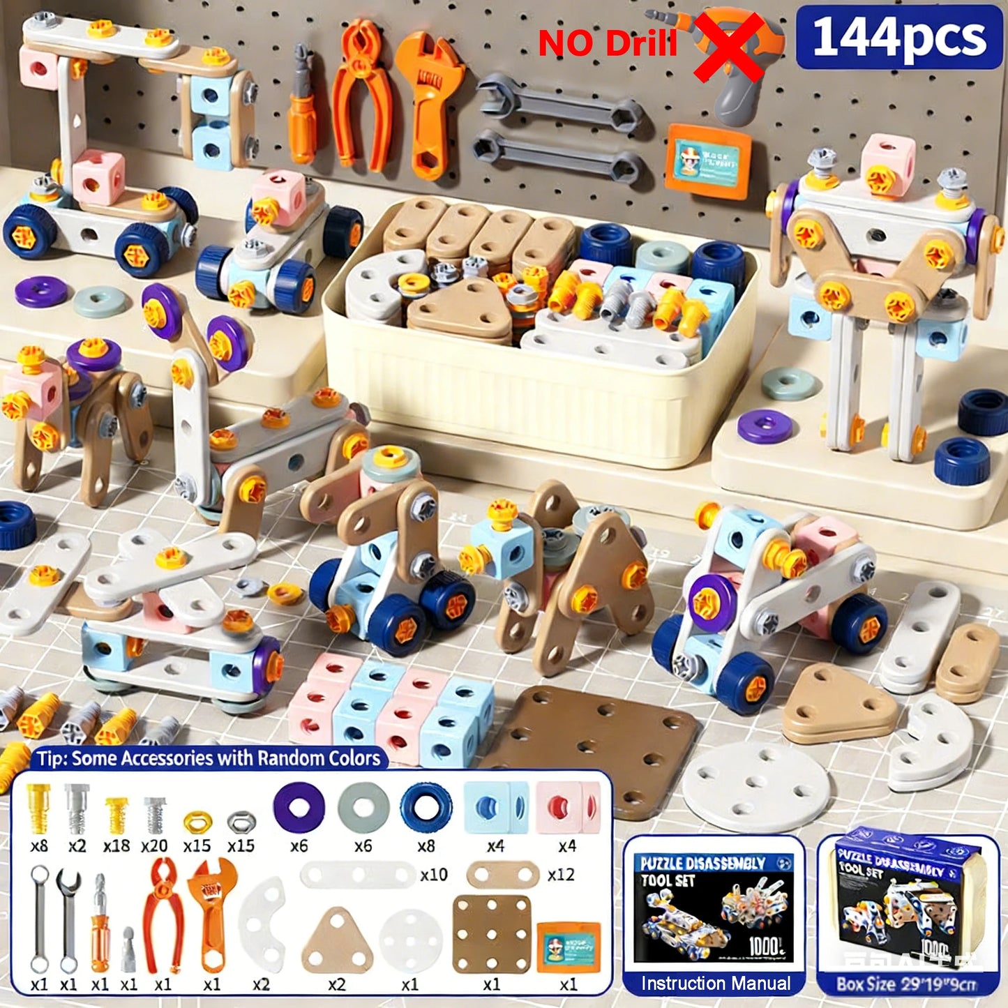 DIY Assembly Engineering Playset for Kids 215/171/147/144/123 Pieces Screwdriver Pretend Game Repair Tool Set STEM Toys for Boys