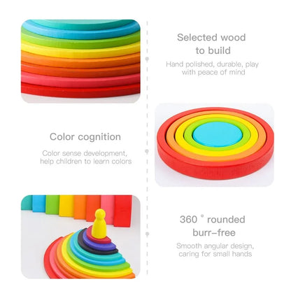 Montessori Wooden Block Toys Baby Building Rainbow Stacking Block Toy for Kids Arch Educational Game Balance Stacking Block Gift