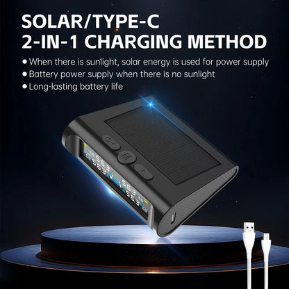 Solar-Powered Tire Pressure Monitoring System Digital LCD Display 0-6.8 Bar Tire Pressure Gauge Car Tire Monitor Bring 4 Sensors