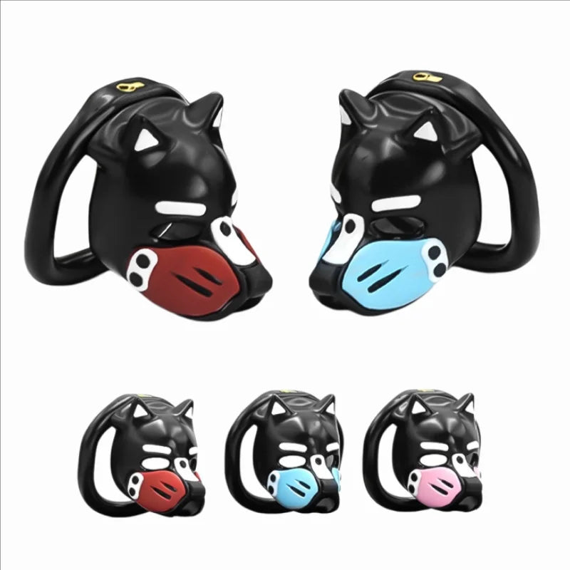 6 Colors Dog Head Chastity Cage Cosplay Devices with 6 Size Cock Rings SM Penis Training Gay Anti-Cheating Adult Toys for Men18+