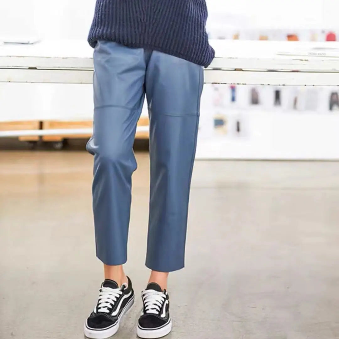 2026 New Streetwear Plus Size Pants Y2k Fashion Genuine Leather Harem Pants Women Real Sheepskin Trousers High Elastic Waist