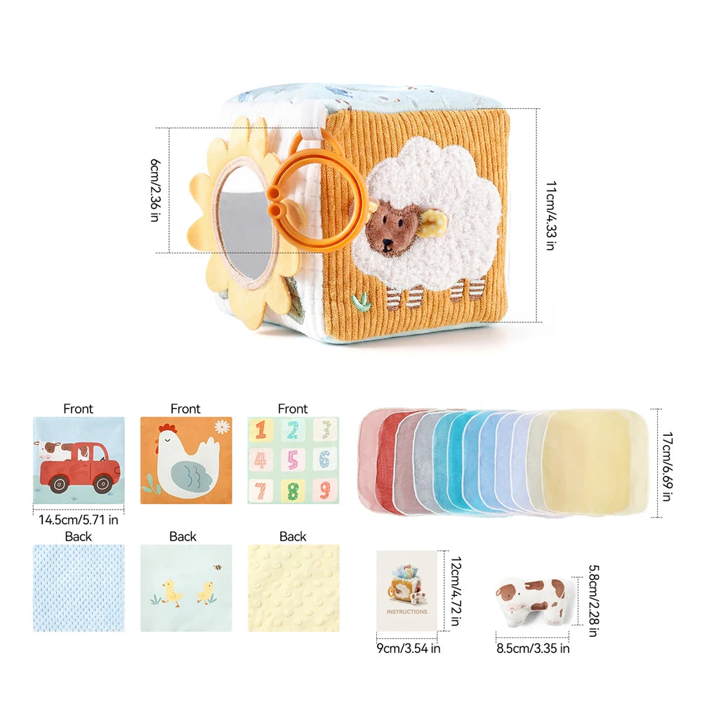 Soft Baby Sensory Toy Cloth Book Tissue Box Security Blanket Plush Cube Crinkle Sounds Mirror Fine Motor Skills 9 Styles Toys