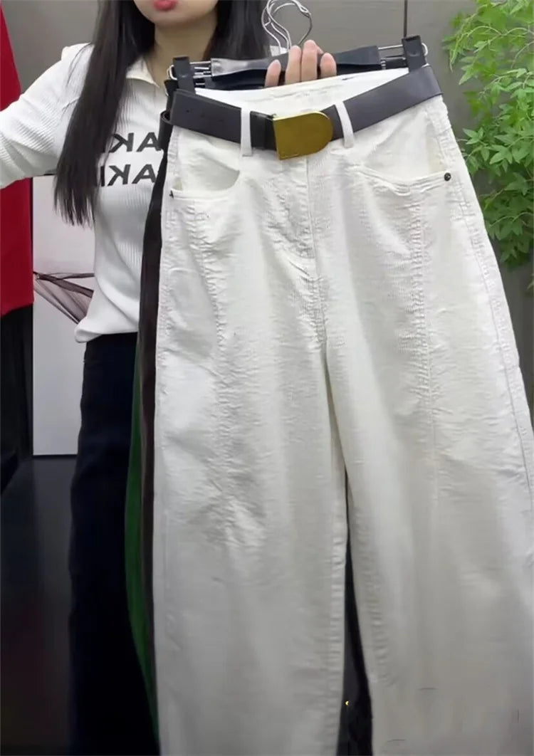 High Waist Cotton Corduroy Harlan Pants Slim Fit Casual Nine Point Knife  Straight Leg Crop Leisure Long Trousers