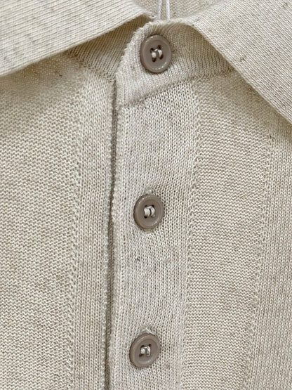 BC Yarn Linen Cotton Blended Lapel Striped Knitted POLO Shirt