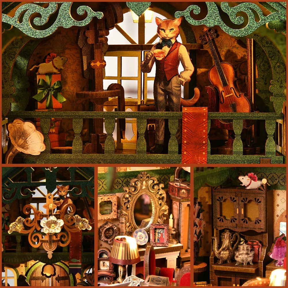 Book Nook Kit The Cat Returns DIY Wooden Puzzle Hayao Miyazaki Bookshelf Dollhouse Model Bookend Building Home Decoration
