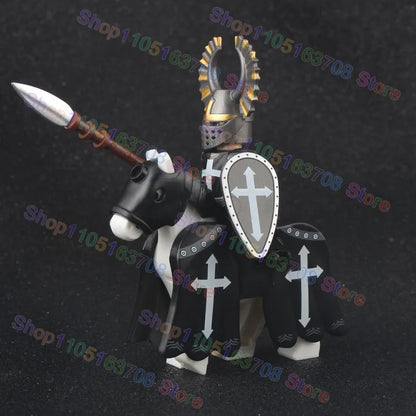 MOC Medieval Military Crusader Knight Building Blocks Castle Army Soldier Figure Horse Mount Shield Sword Accessories Bricks Toy