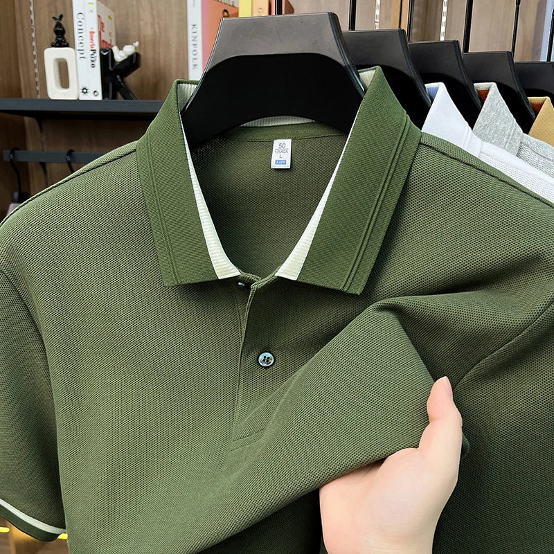 100% pure cotton men's polo shirts summer high-end comfort breathable short sleeve golf business stylish everyday essential top