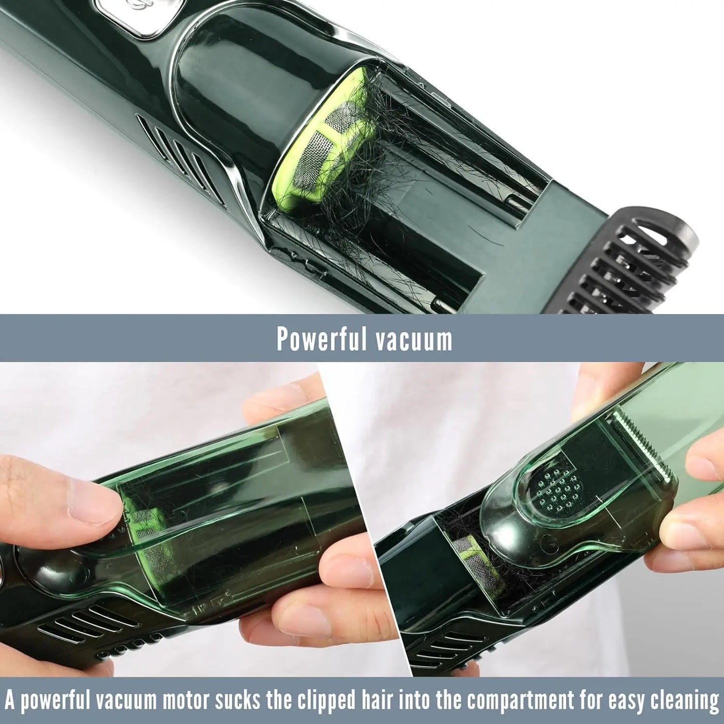 Hatteker Cordless Beard Trimmer Men Rechargeable Electric Shaver Built-in Vacuum Clipper for Mustache Sideburns IPX6 Washable