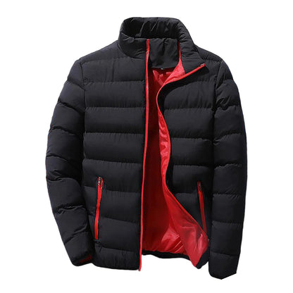 Men's stand up collar winter zipper thick cotton coat solid color street fashion style M5XL business casual zipper jacket 2023