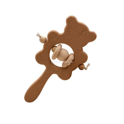 1Pcs Baby Wood Teether Rabbit Owl Beech Wooden Ring Teether Nursing Pendant Baby Animals Rattles Chew Toys Accessories