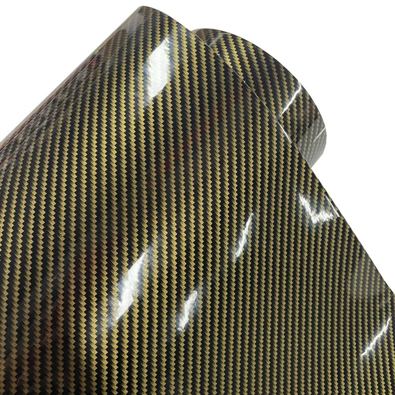 Premium Gloss 2D Black Gold Carbon Fiber Vinyl Wrap Film Roll Self Adhesive Sticker Decal Car Wrapping Foil