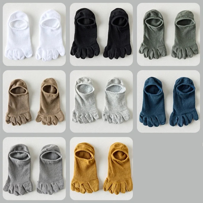 1/3/5 Pairs Men's 5-Toe Breathable Mesh Socks Anti Odor - Silicone Grip Non-Slip Low Cut Socks for Summer Sports Yoga Running