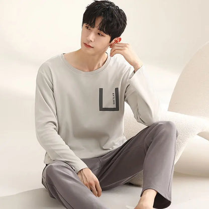 2024 Autumn Long Sleeve 100% Cotton Pajamas Sets for Men Korean Loose High Quality Sleepwear Pyjamas Male Homewear Home Clothes