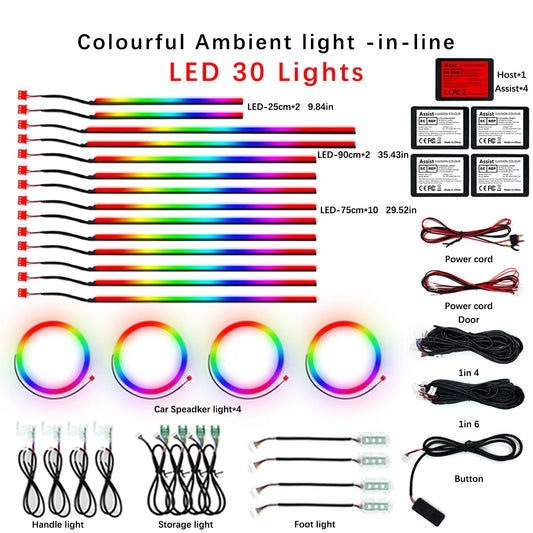 30in1 Universal Car Ambient Light RGB 128 Color Acrylic Strips Symphony Streamer Interior Dashboard Decoration Atmosphere Lamp