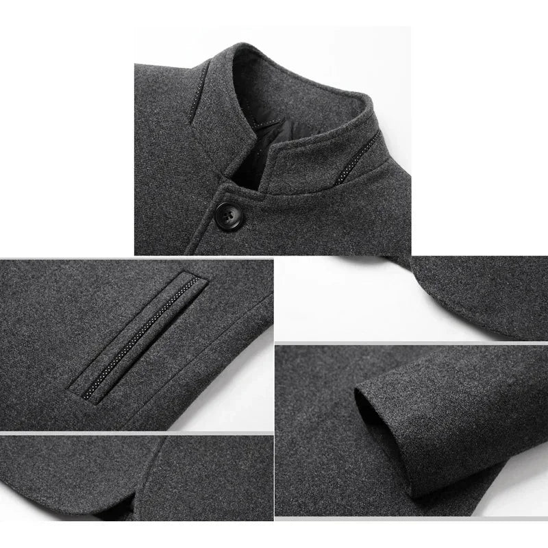 BROWON Brand Winter Coat Men Chinese Style Stand Collar Solid Coats for Men 2026 Autumn and Winter Business Casual Woolen Jacket