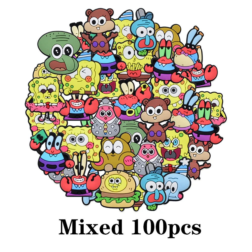17/50/100Pcs SpongeBob SquarePants Shoes Charms Cartoon Clog Sandal Garden Shoe Decoration Accessorie Buckles Kids Party Gifts