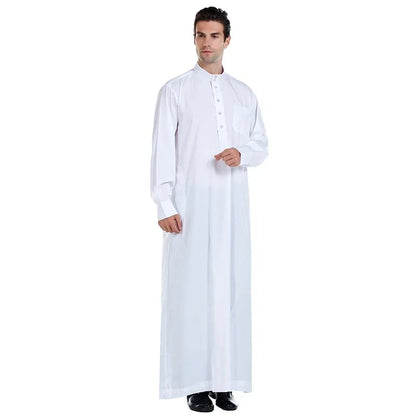 New Middle East Men Thobe Pure Color Qatar Stand Collar Robe Muslim Gown Muslim Fashion Ropa Turca Islamic Clothing