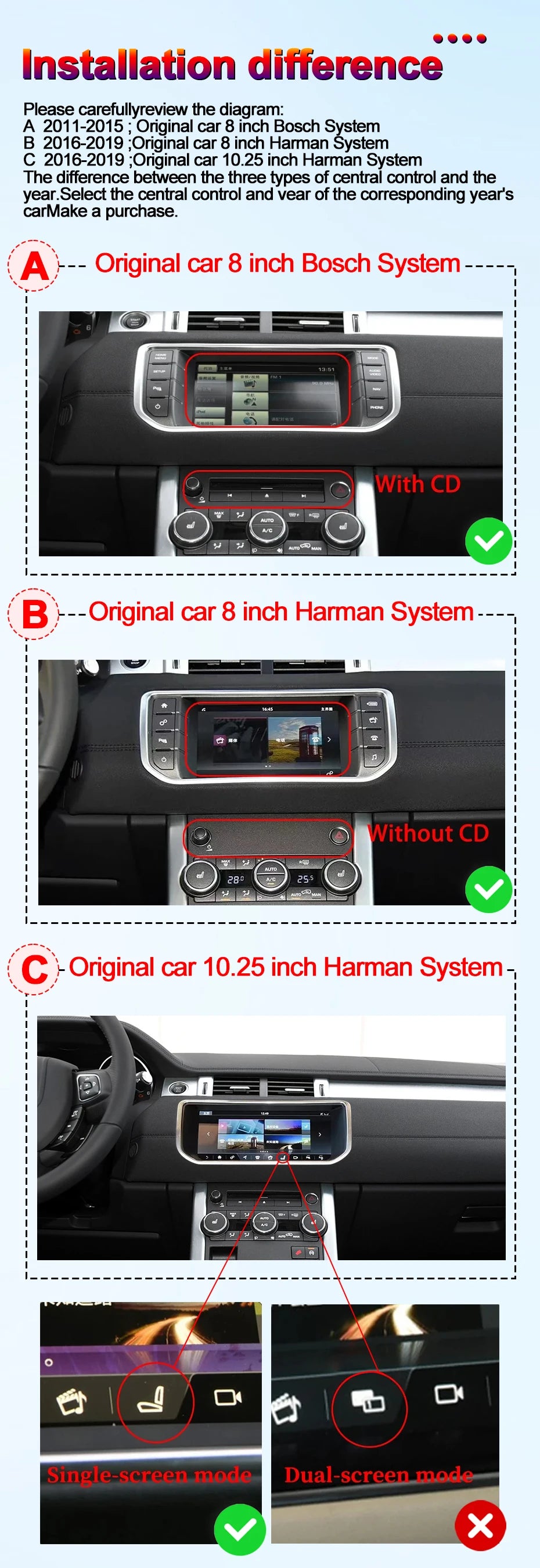 STWEI 10.25inch HD 8 Core Android13 Wireless Carplay Auto For Range Rover Evoque L538 Car Multimedia  Digital AirCon AC Panel