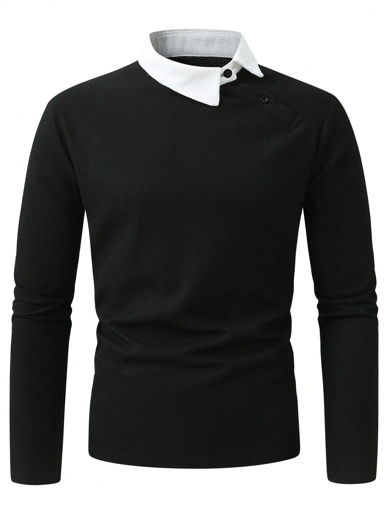 Men's light business vacation two-piece contrasting collared sweatshirt with spring and autumn waffle design casual long sleeved