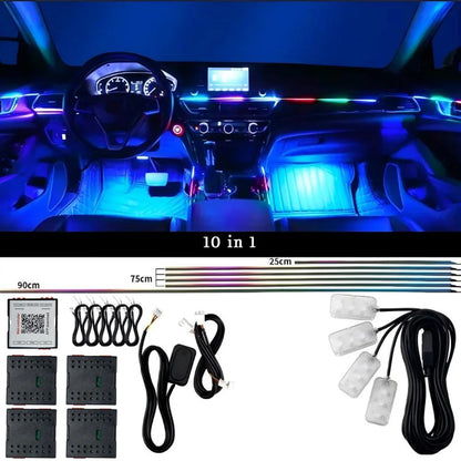 10/14/18 in 1 Led Car Ambient Lights 213 64 Color RGB Symphony Streamer Bluetooth Rainbow Acrylic Strips Atmosphere Lamp Kit 12V