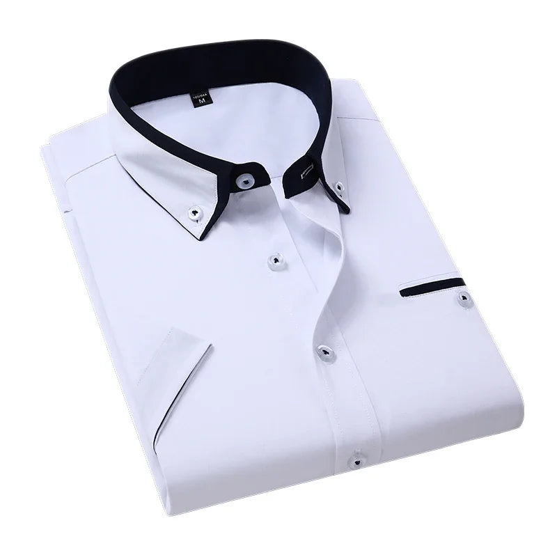 BROWON Plus Size 5XL Summer Business Shirt Men Short Sleeves Button Up Shirt Turn-down Collar Casual Shirts Mens Clothing