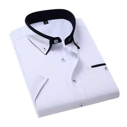BROWON Plus Size 5XL Summer Business Shirt Men Short Sleeves Button Up Shirt Turn-down Collar Casual Shirts Mens Clothing