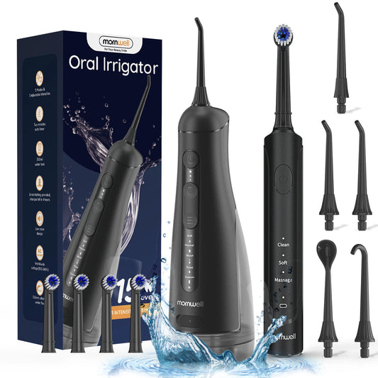 Mornwell 2.0 Electric Toothbrush & Water Flosser Combo, 6 Jet Tips, 4 Brush Heads, IPX7 Waterproof Design for Complete Oral Care