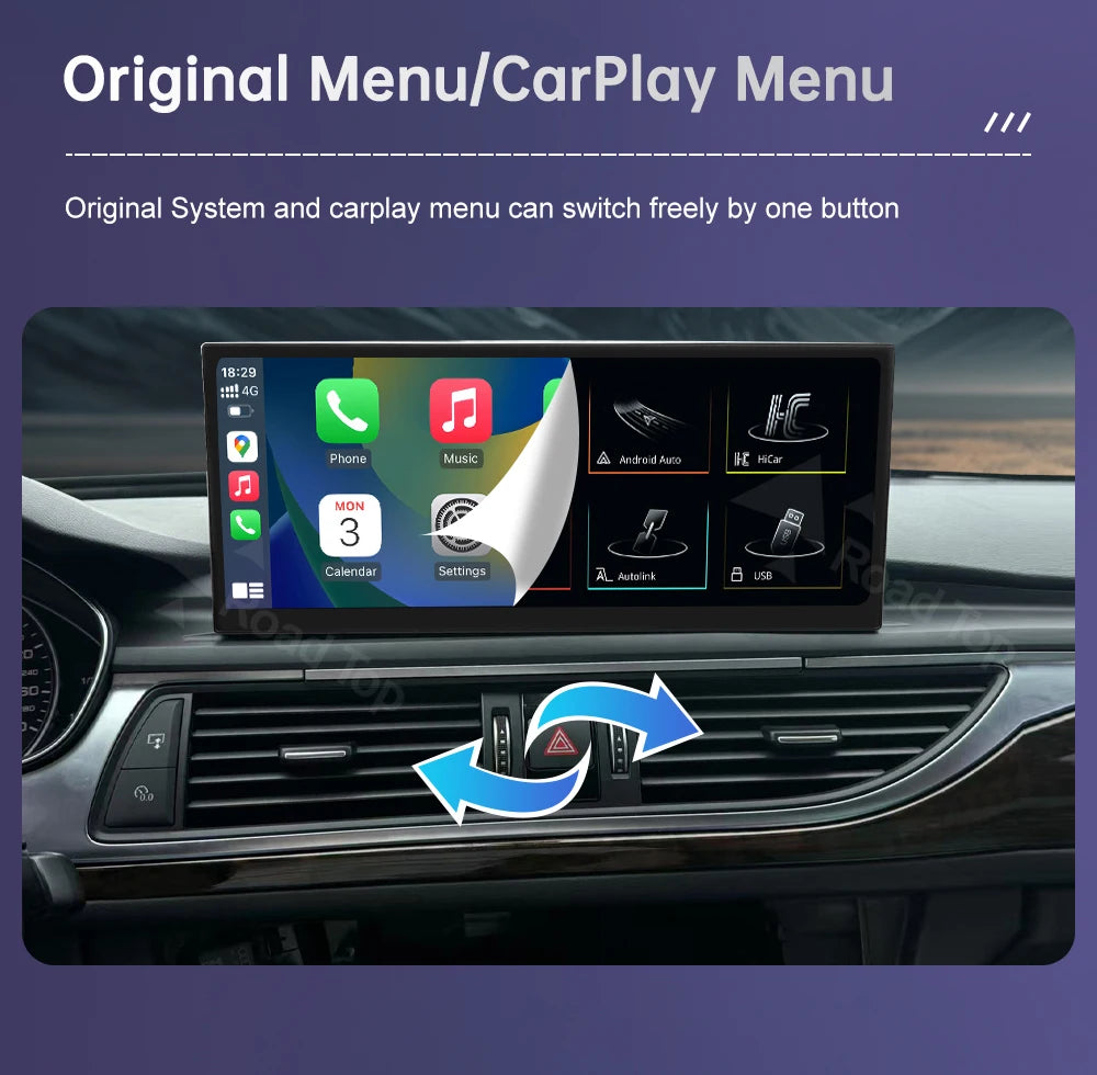 Road Top 12.3" Linux Screen For Audi A6 C6 A7 C7 2011-2018 with Wireless CarPlay Android Auto Airplay Car Radio Player