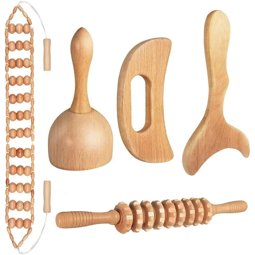 Wood Therapy Massage Tools, Wood Lymphatic Drainage Massage Tools Set for Body Sculpting, Maderoterapia Kit for Anticellulite