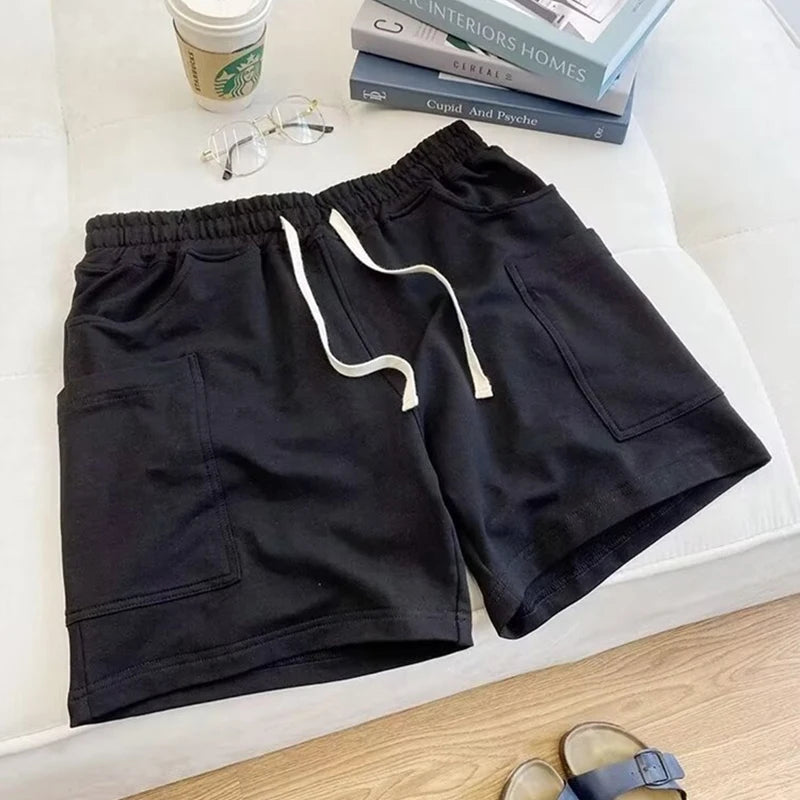 Summer Drawstring Multi-pocket Gym Baggy Shorts Men's Breathable Sports Fitness Y2K Bermudas High Street Casual Short Pants