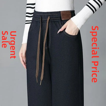 High Waist Fleece Lined Thick Wide Leg Jeans Women's Casual Straight Leg Pants Autumn Winter Loose Fit Comfortable Trousers