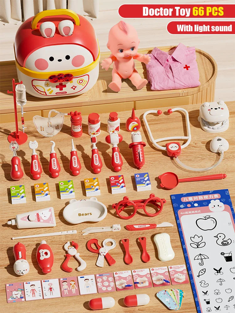 Doctor Toys with Light Hospital Dentist Play Set Doctor Role Play Costume Kit Children Suitcase Educational Gift for Kid 3 Years