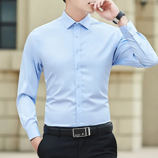 White Shirt Men's Long Sleeved Korean Slim Fit Business Casual Best Man Shirt Trend Men's Professional Dress Tie Inch Shirt