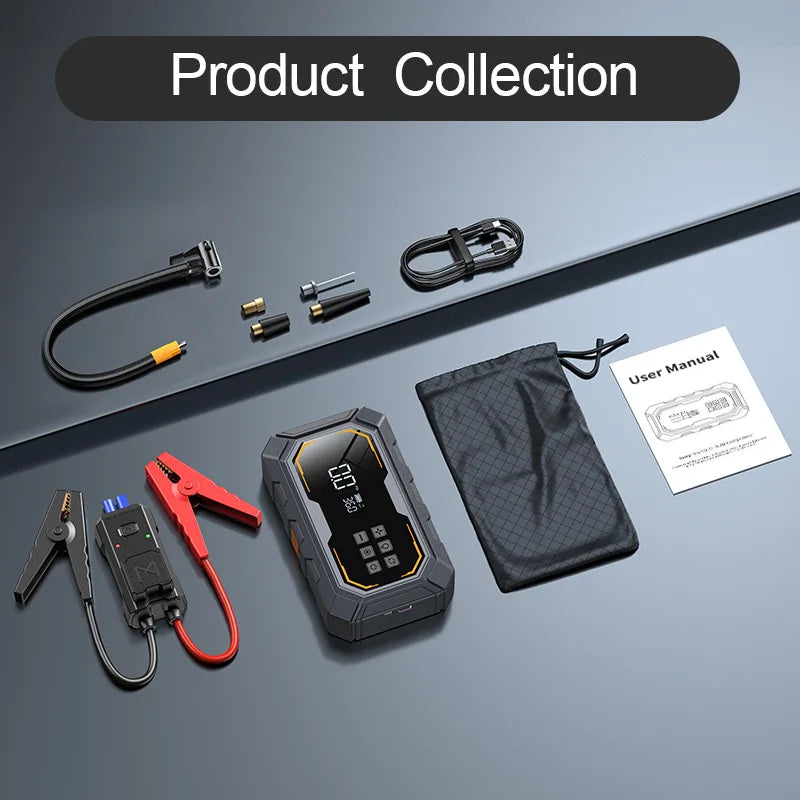 10000mAh Multi-Function Portable Car Jump Starter, Battery Booster with Air Compressor Emergency Power Bank Portable Inflator