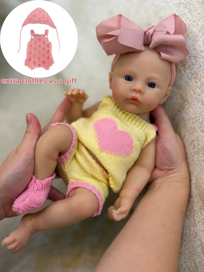 13inch Silicone Reborn Bebe Girl With 2 Sets of Outfits, Open Mouth, Waterproof, Lifelike Painted Newborn Baby Girl Toys