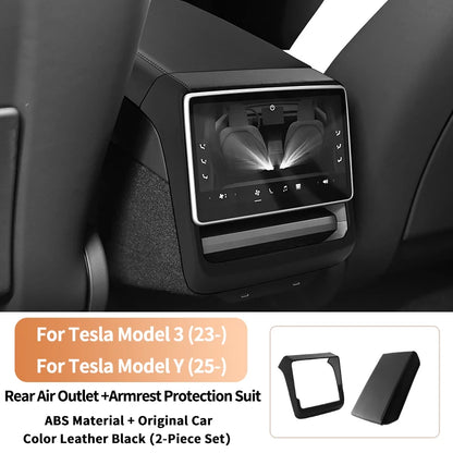 For Tesla Model 3 Highland & Model Y Juniper Rear Air Vent Cover & Leather Center Console Armrest Box Protection Car Accessories