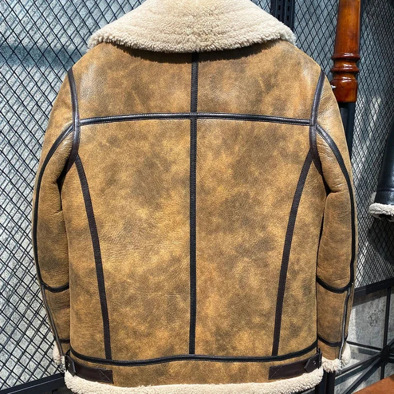 AYUNSUE Winter Leather Fur Coat Men Natural Sheepskin Fur In One Fur Coat Thick Warm Male Genuine Leather Jacket Chaquetas Lq