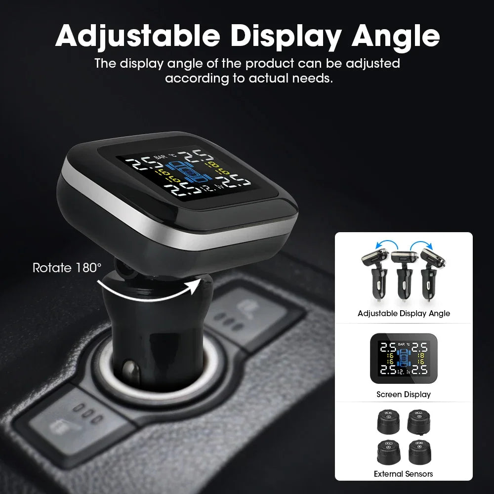 Jansite Car TPMS Cigarette Lighter Tire Pressure Monitoring System Sensors Adjustable Display Angle Auto Security Tpsm Sensor