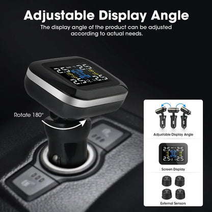 Jansite Car TPMS Cigarette Lighter Tire Pressure Monitoring System Sensors Adjustable Display Angle Auto Security Tpsm Sensor