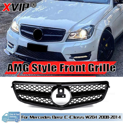XVIP AMG Style Front Bumper Grille For Mercedes Benz C-Class W204 2008-2014 C180 C200 C350 S204 Glossy Black GTR Style Grille