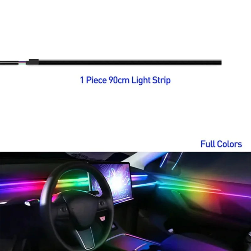 For Tesla Model 3 Model y Car Ambient Lights RGB 64Colors LED Interior Hidden Acrylic Strip Symphony Atmosphere Lamp Accessories