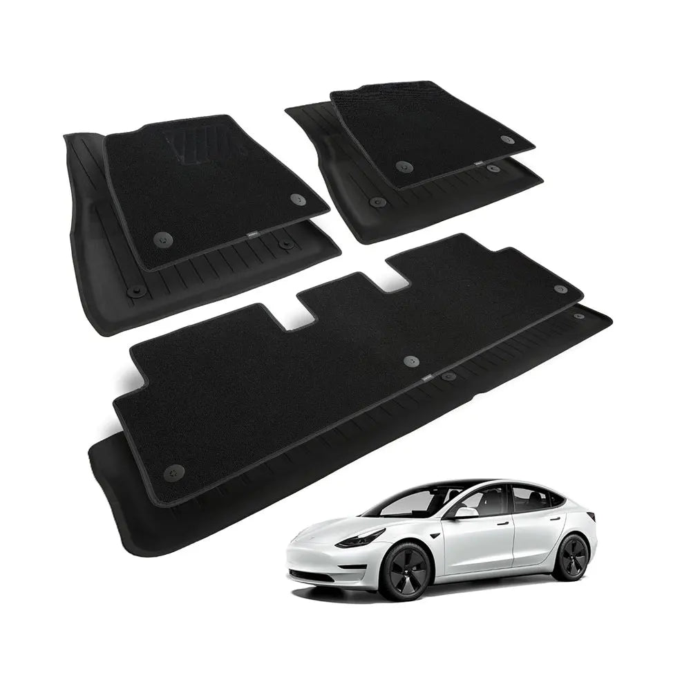Floor Mats for Tesla Model 3 Highland Model Y Customized Double Layer Anti-Slip and All-Weather Protection - Full Set of 3